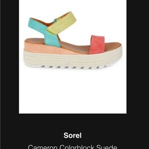 Sorel Women's Colorblock Suede Sandals - Coral, Teal, Lime